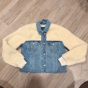 Abercrombie & Fitch Denim Jacket with Cream Sherpa Sleeves